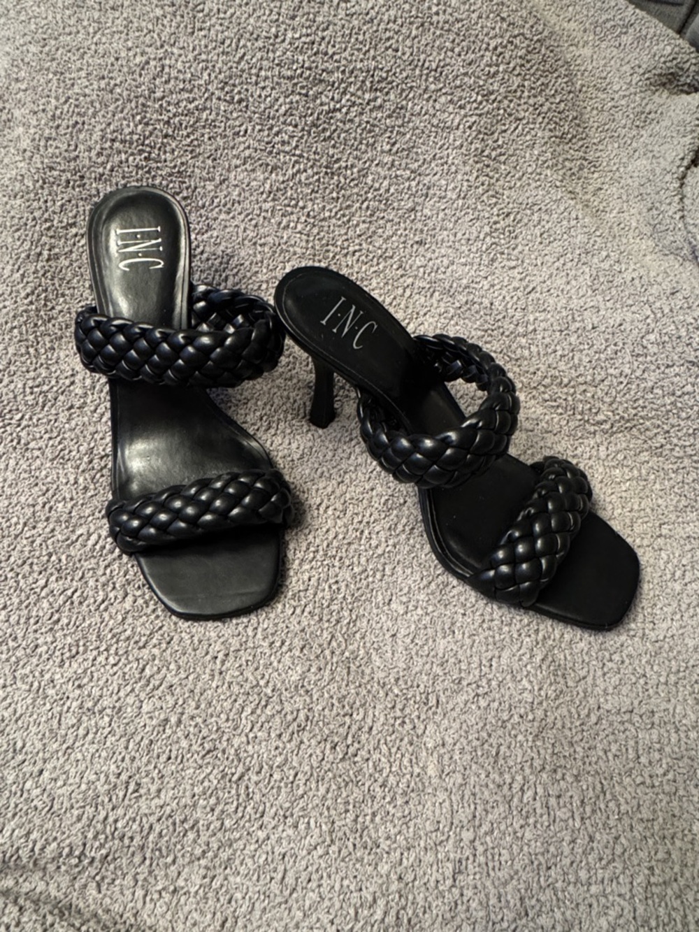 INC International Concepts Black Braided Double-Strap Heeled Sandals